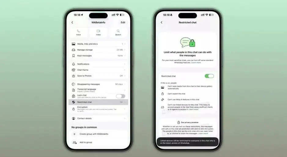 WhatsApp mulai menguji fitur baru bernama Restricted Chat untuk sejumlah pengguna yang mengikuti program beta di perangkat Android dan iOS.